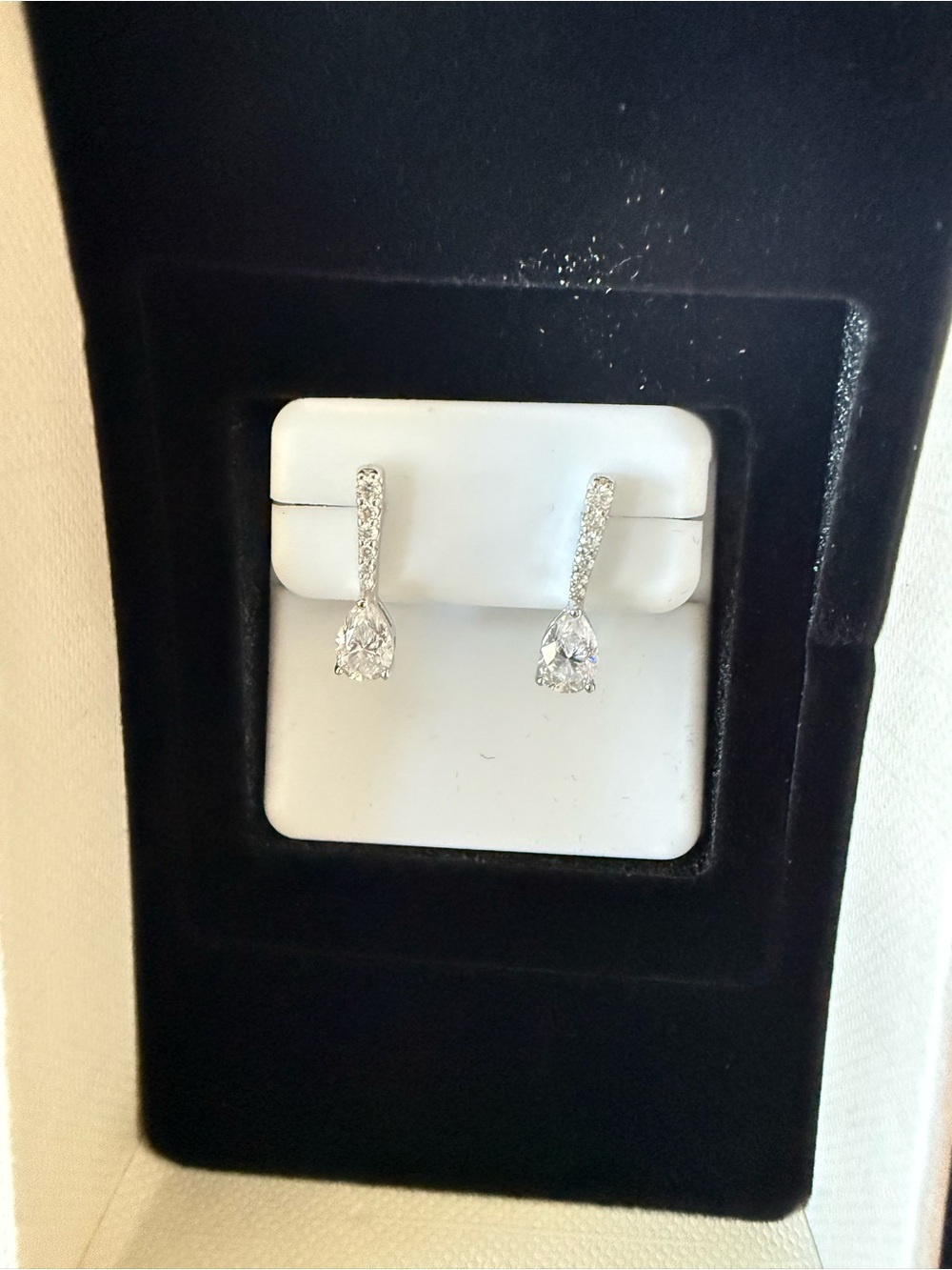 Elegant Silver-Tone Teardrop Dangle Earrings with Clear Stones